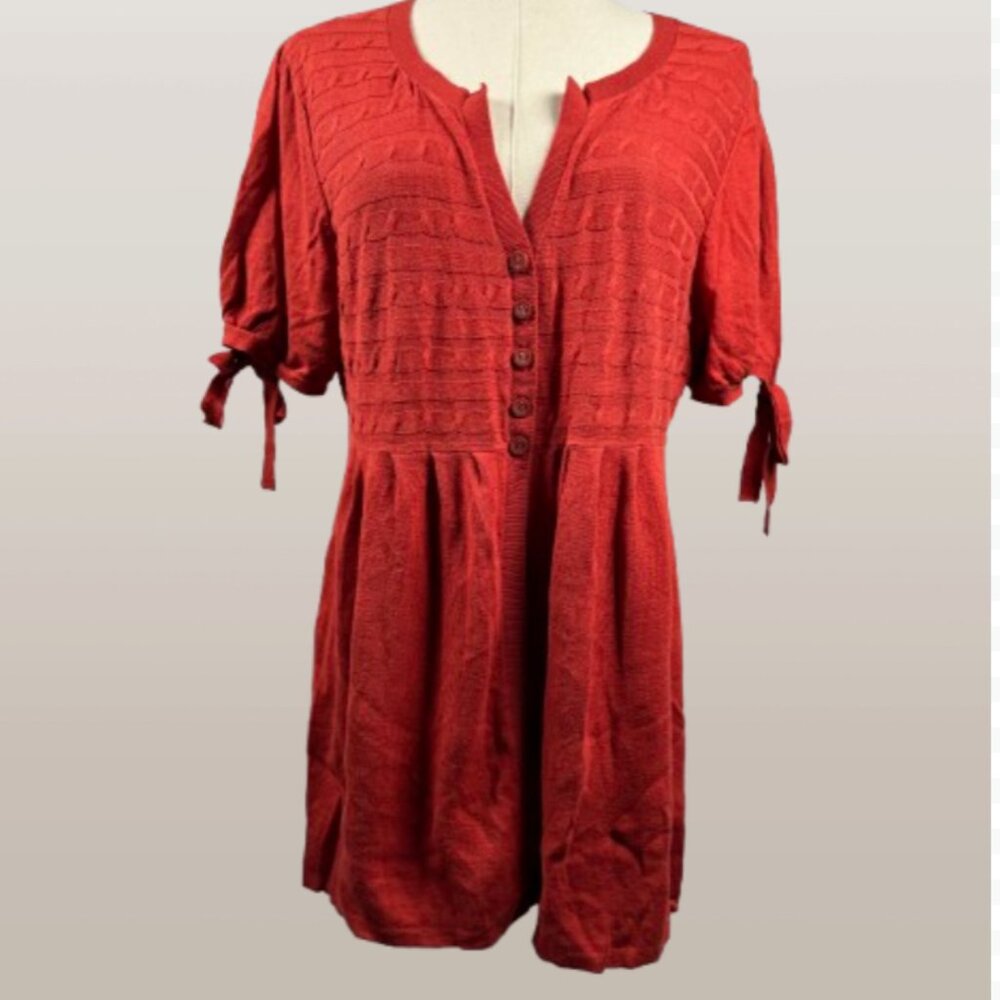 (L) ELLE Dark Orange Empire Waist Short Sleeve Sweater w/ Buttons